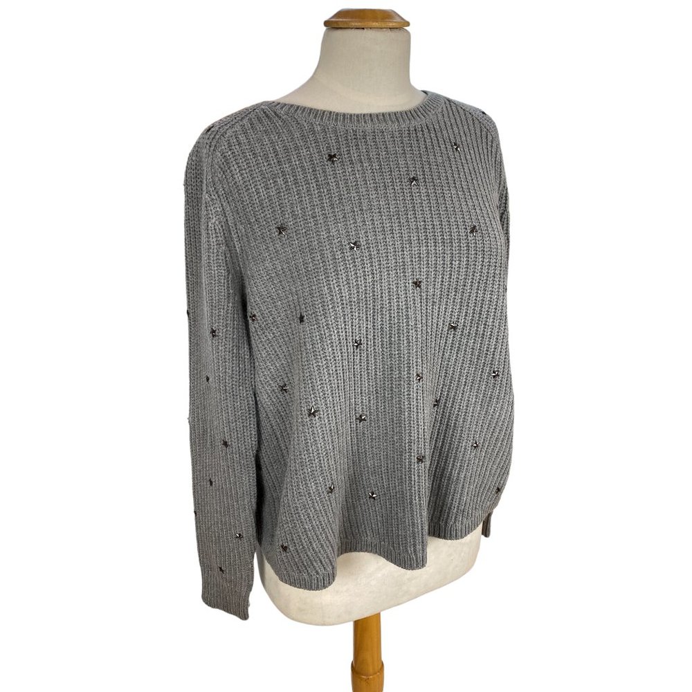 Wildfox Metal Star Studded Split Crossover Back Chunky Knit Sweater Celestial -M